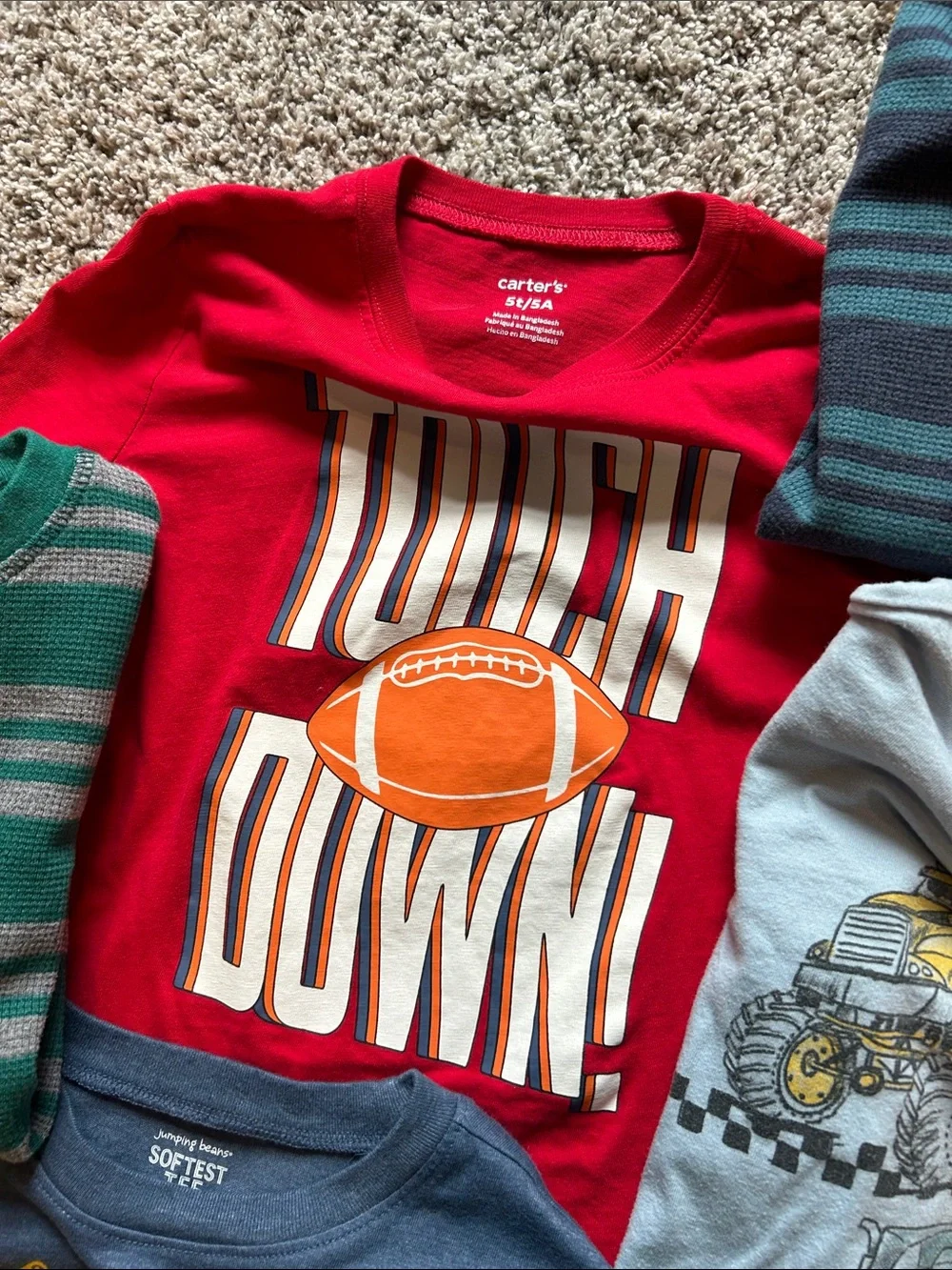 14 Boys Long-Sleeve Tee Lot 5T- Red, Green, Blue, Gray, Yellow, Maroon